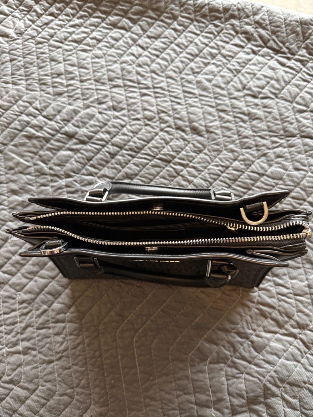 Michael Kors Charcoal Gray and Black Signature Satchel with Silver Hardware - Picture 10 of 13